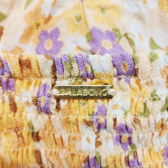 Billabong Womens Floral Yellow Crop Top Size L 12 Adjustable Straps Smocked Back - Picture 8 of 8